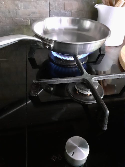 Bring the pan up to temperature