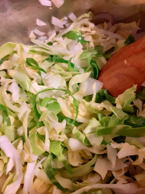 green cabbage cut into strips