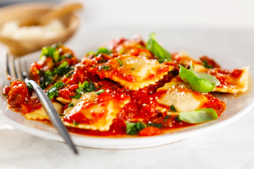 Dumpling dish with tomato sauce