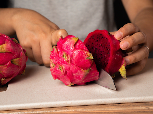 Cut a red rose pitaya
