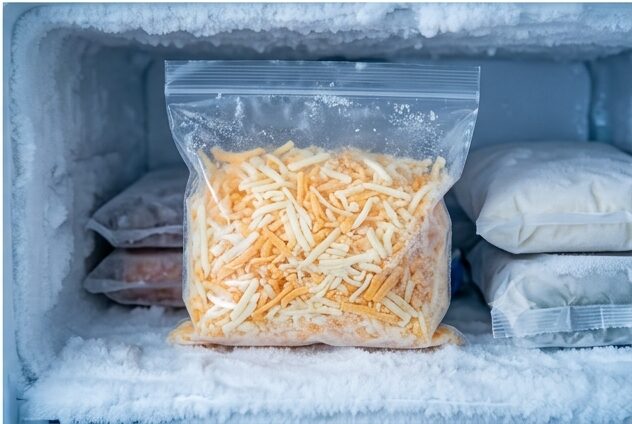 Grated cheese in a freezer bag